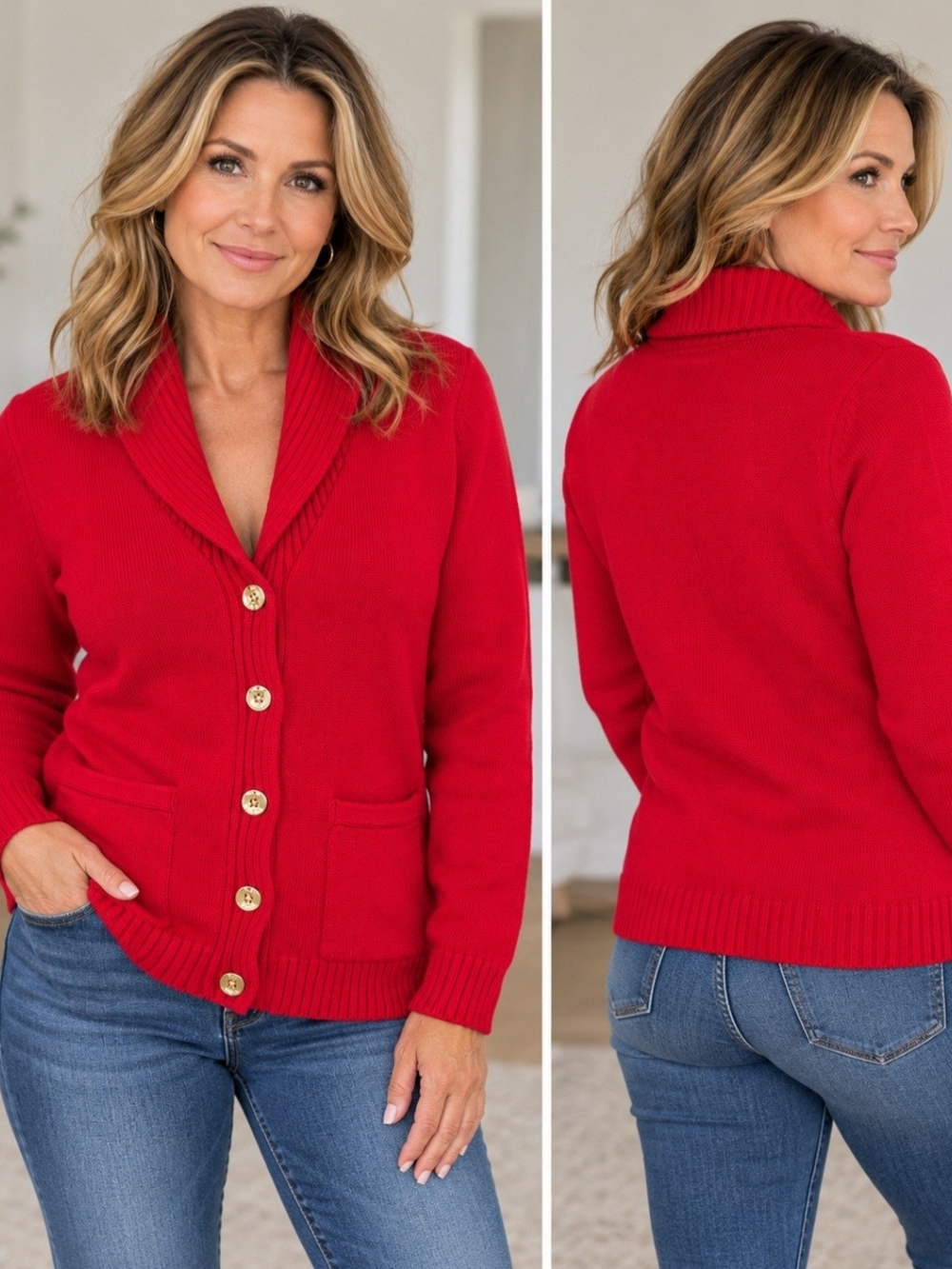 Vintage Lauren Ralph Lauren Cardigan Women's Small Red Sweater Gold Buttons EUC